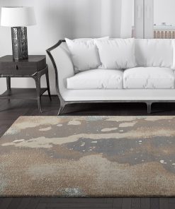 Zeus Abstract Watercolour Brown Rug in Lounge